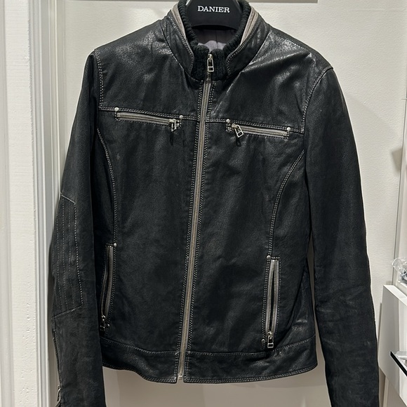 Leather thinsulate lined leather jacket black distressed leather - Picture 6 of 11